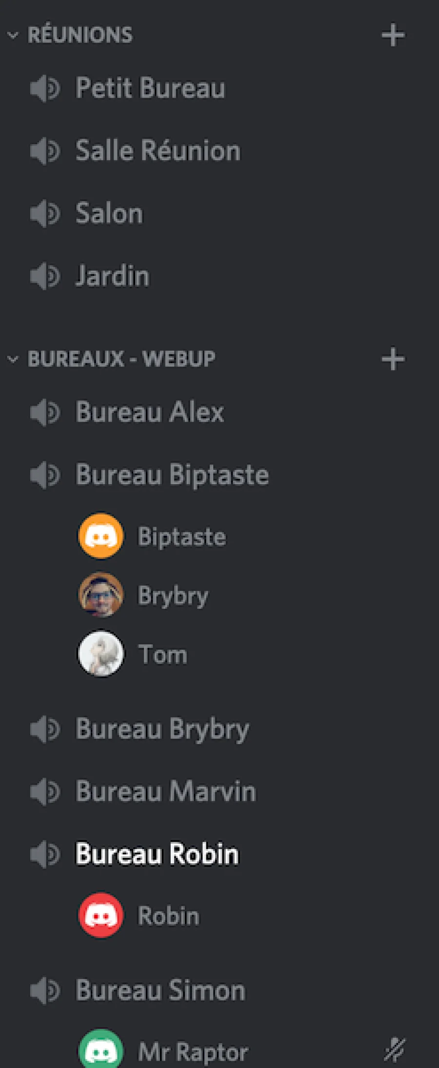 capture d'&eacute;cran du Discord de l'agence ou l'on peut voir les diff&eacute;rentes rooms